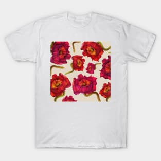 Scarlet Red Poppy Flower vintage illustration pattern T-Shirt